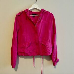 Forever 21 Utility Jacket Fuchsia Pink Windbreaker Adjustable Hood Boxy Medium